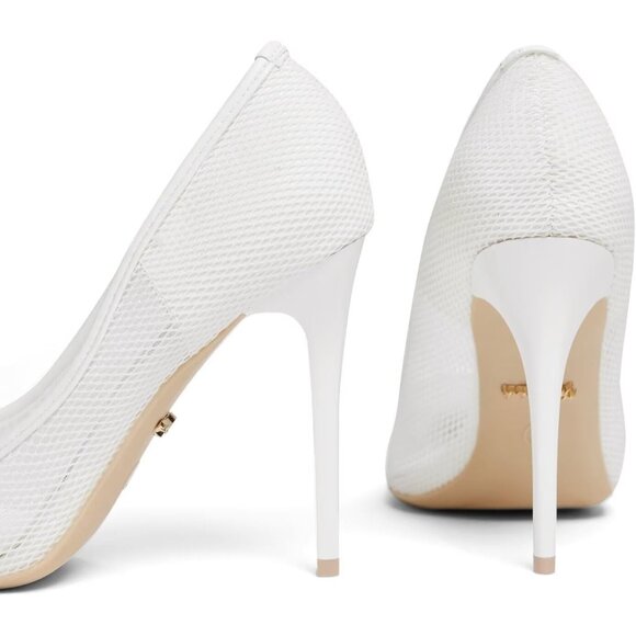 4 Inch Mesh-White Womens Pumps High Heels Stiletto Pointed Closed Toe Shoes - Picture 4 of 6